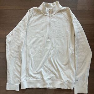 Lululemon Men’s Textured Double-Knit Cotton Half Zip (Heathered Bone, M)